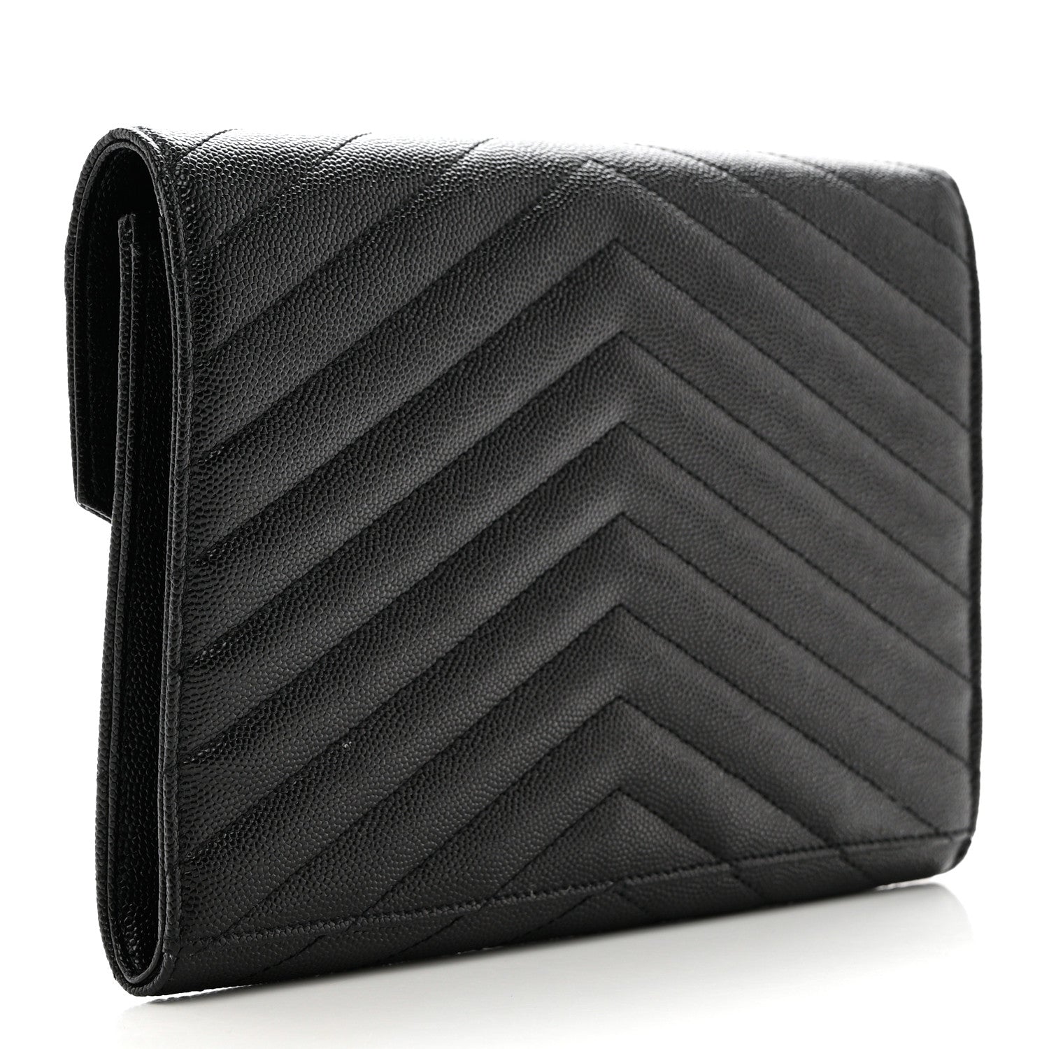 Saint Laurent Grain De Poudre Matelasse Chevron Monogram Envelope Clutch Black 2 of 6