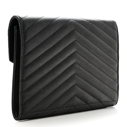 Saint Laurent Grain De Poudre Matelasse Chevron Monogram Envelope Clutch Black 2 of 6