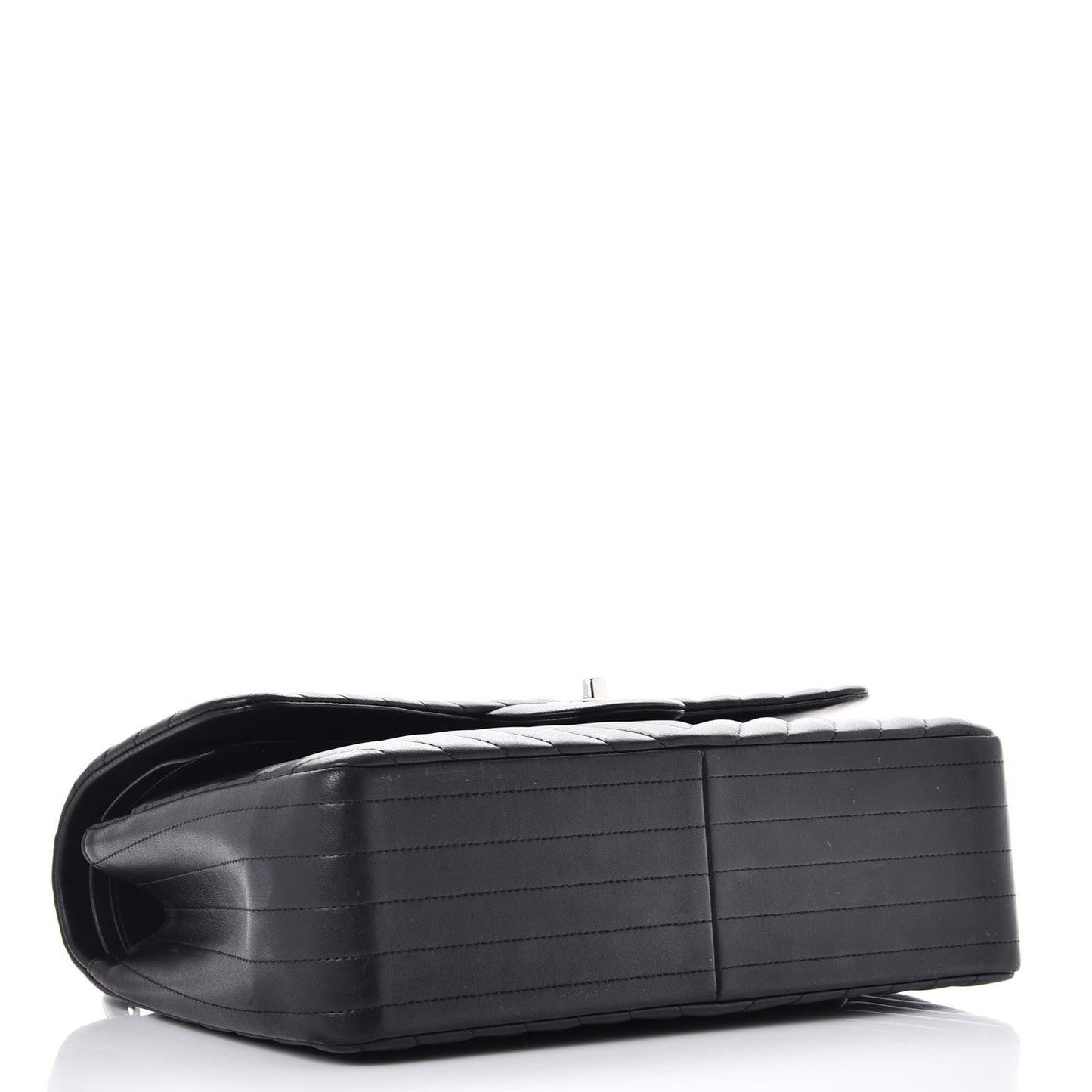 Lambskin Chevron Quilted Jumbo Double Flap Black