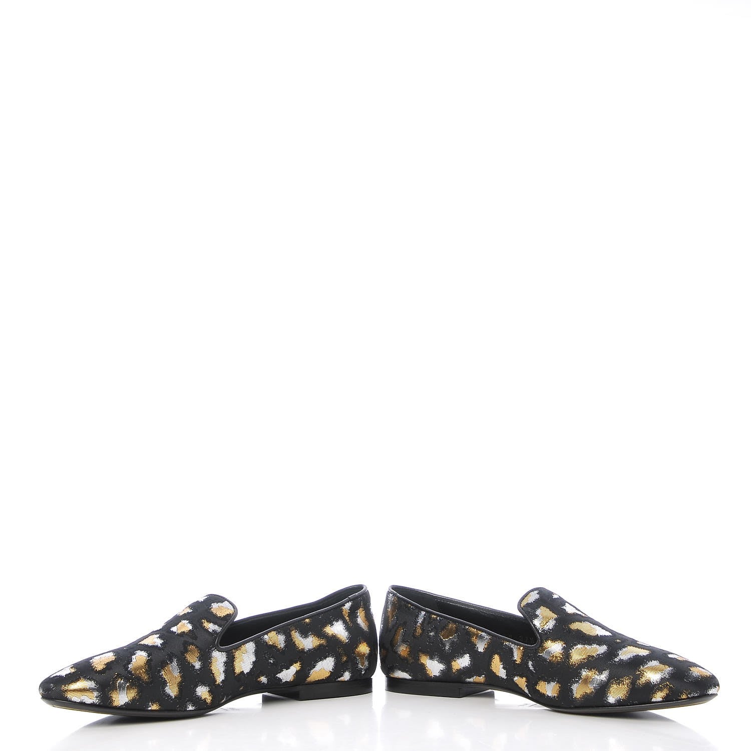 Saint Laurent Jacquard Leopard Print Smoking Loafers 37.5 Black 12 of 12