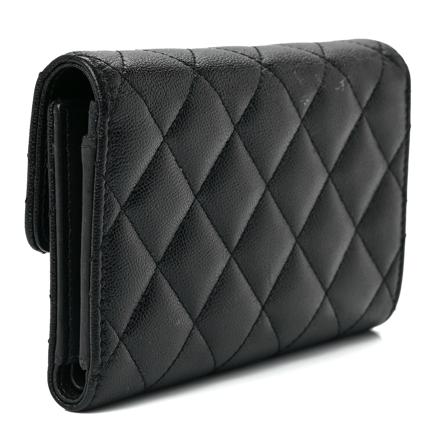 Caviar Quilted Studded CC Medium Flap Wallet Black