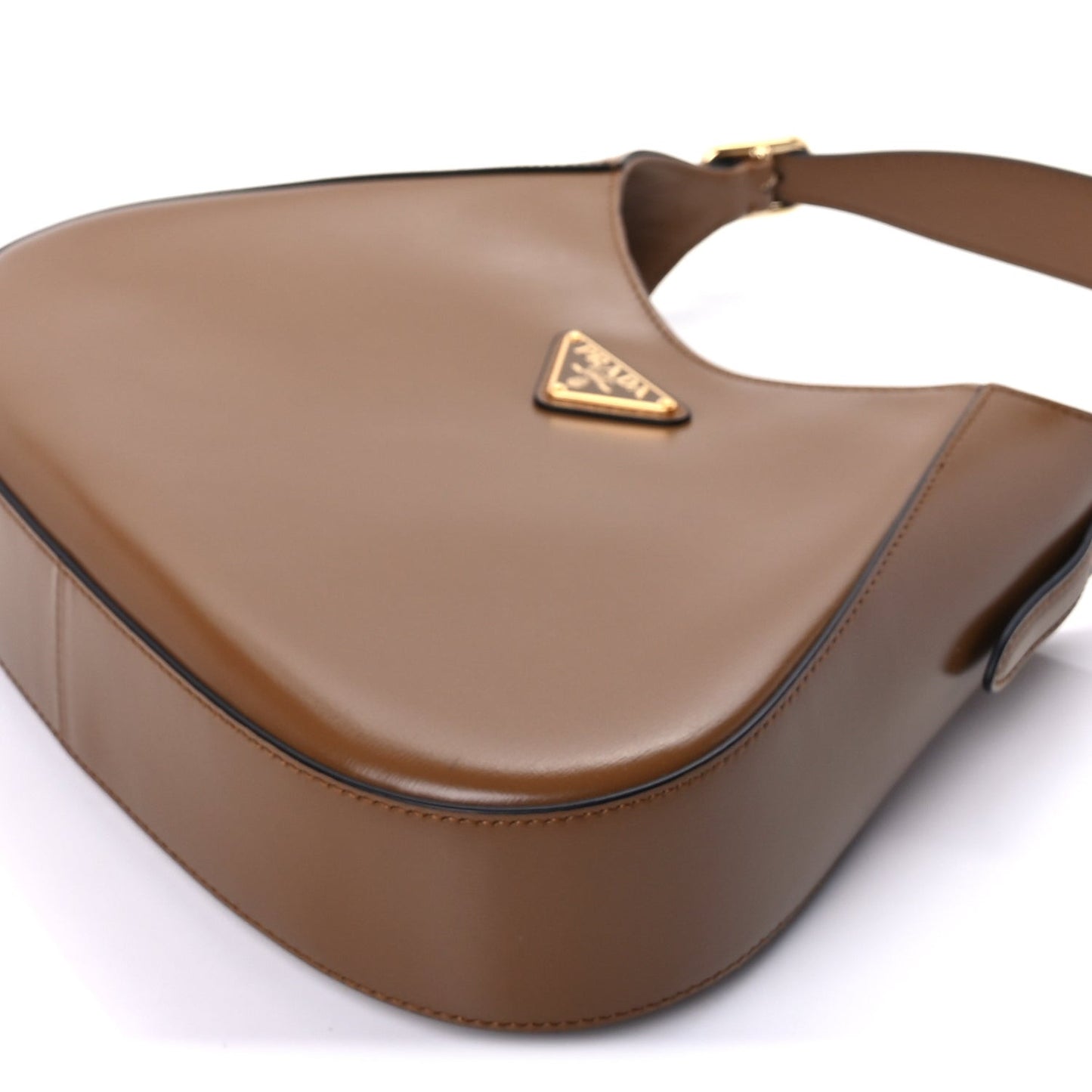 Brushed Calfskin Cleo Adjustable Strap Shoulder Bag  Caramel