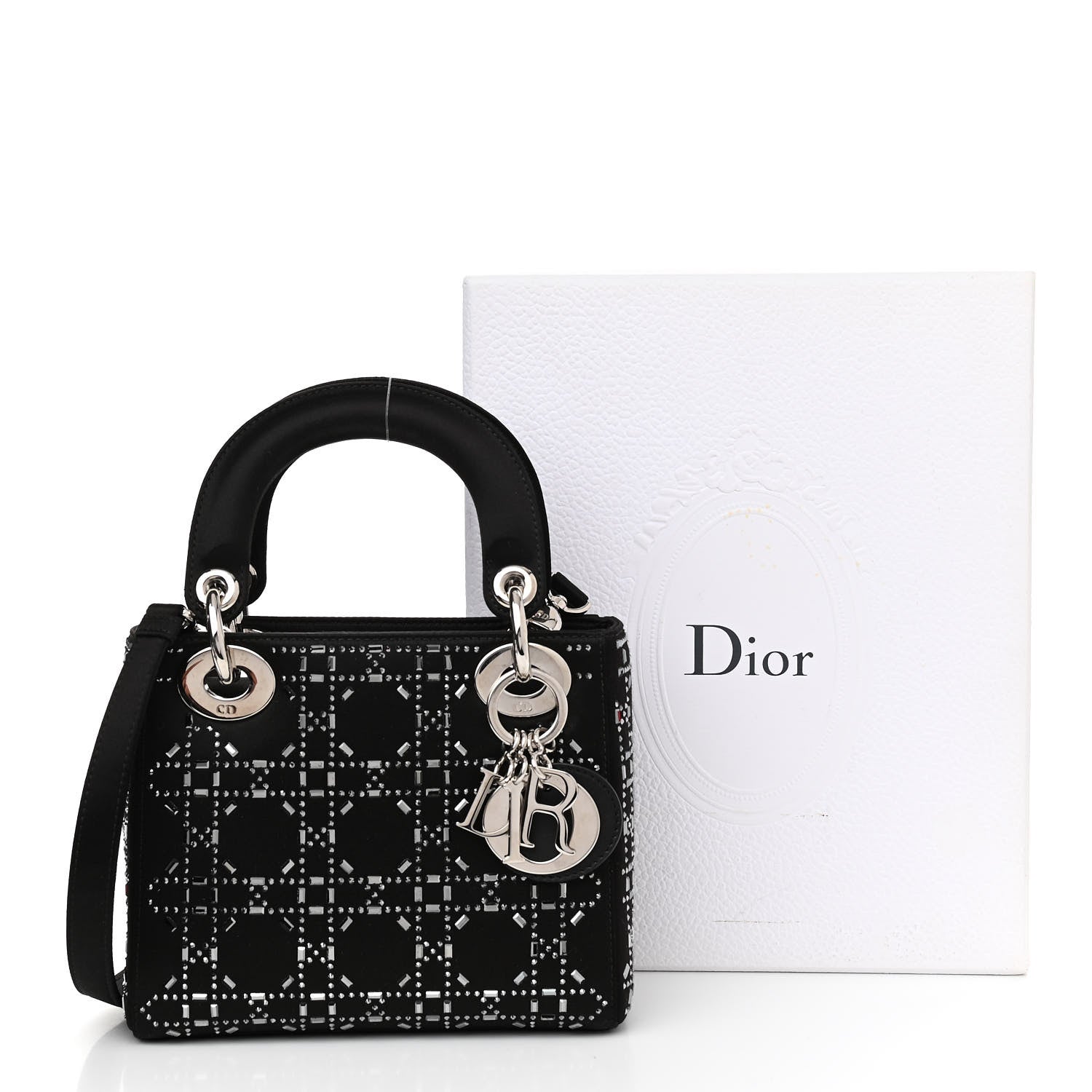 Christian Dior Satin Crystal Cannage Mini Lady Dior Black 9 of 9
