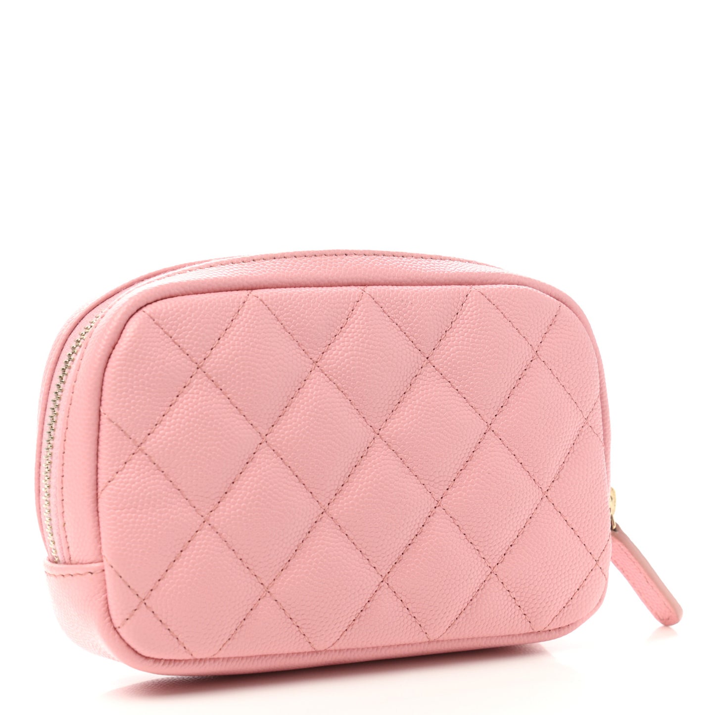 Caviar Quilted Small Curvy Pouch Cosmetic Case Light Pink