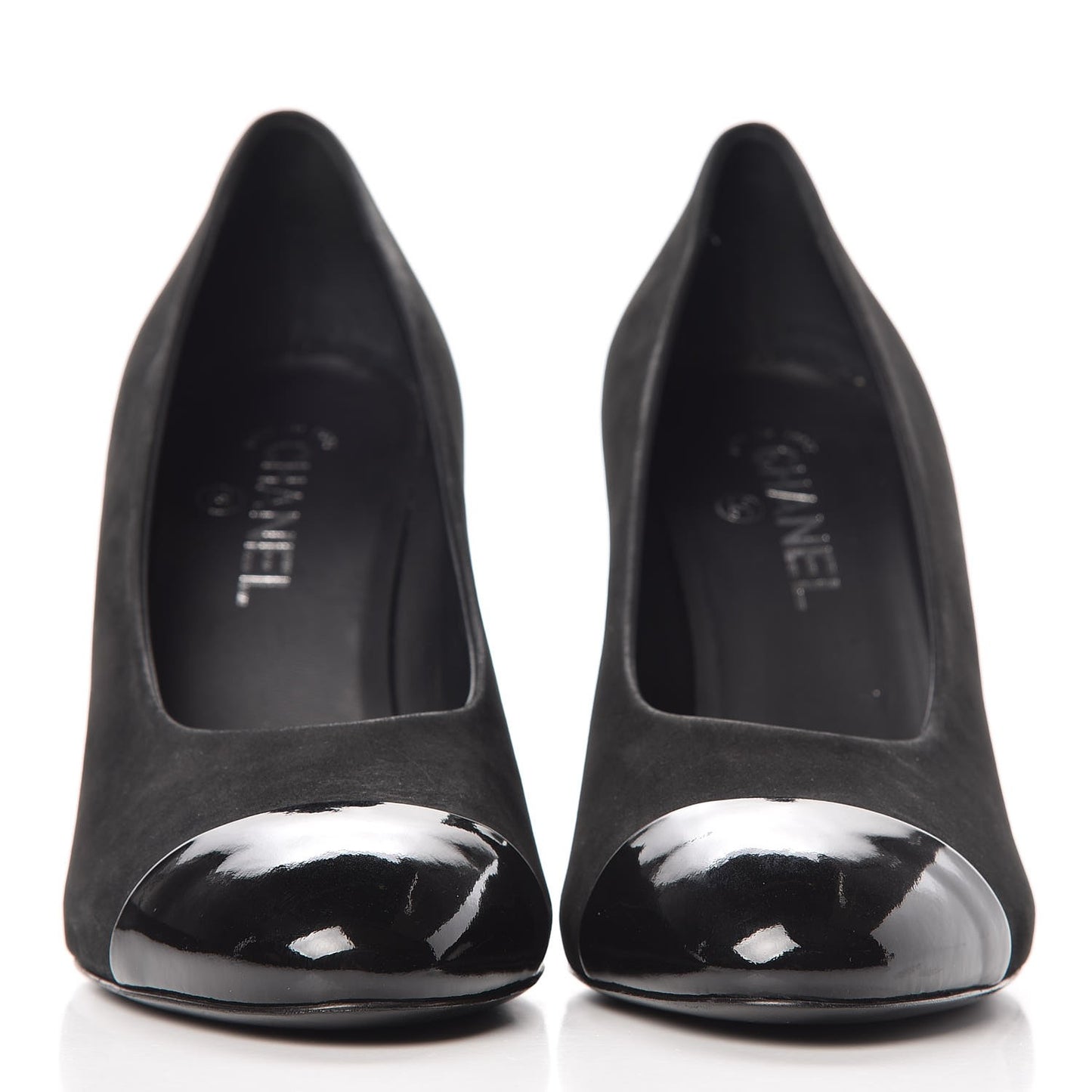 Suede Calfskin Patent Cap Toe CC Pumps 40 Black