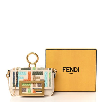 Fendi Canvas Nappa FF Multicolor Embroidered Nano Maxi Buckle Baguette Charm Grezzo Multicolor Latte 10 of 10