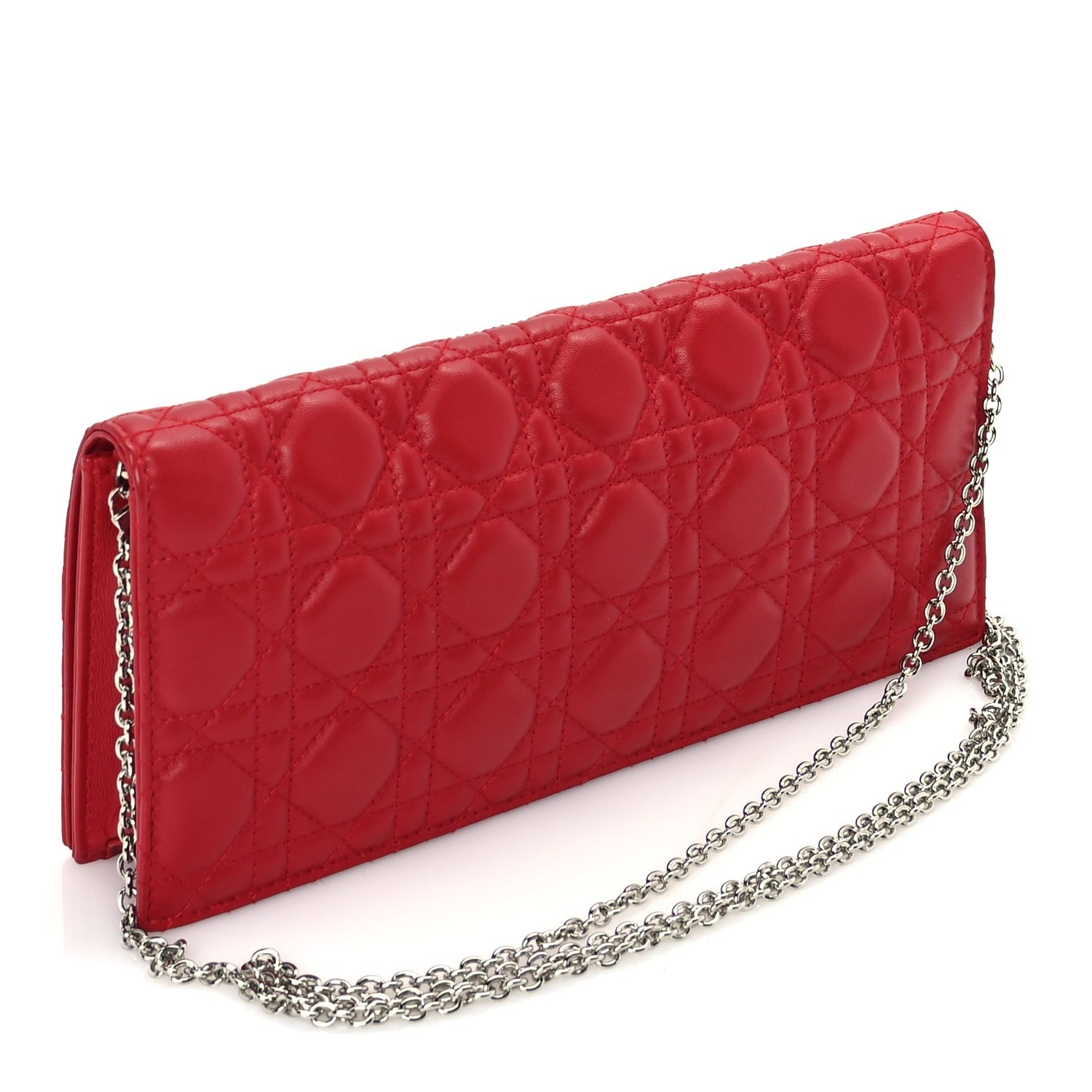 Christian Dior Lambskin Cannage Lady Dior Convertible Clutch Red 2 of 8