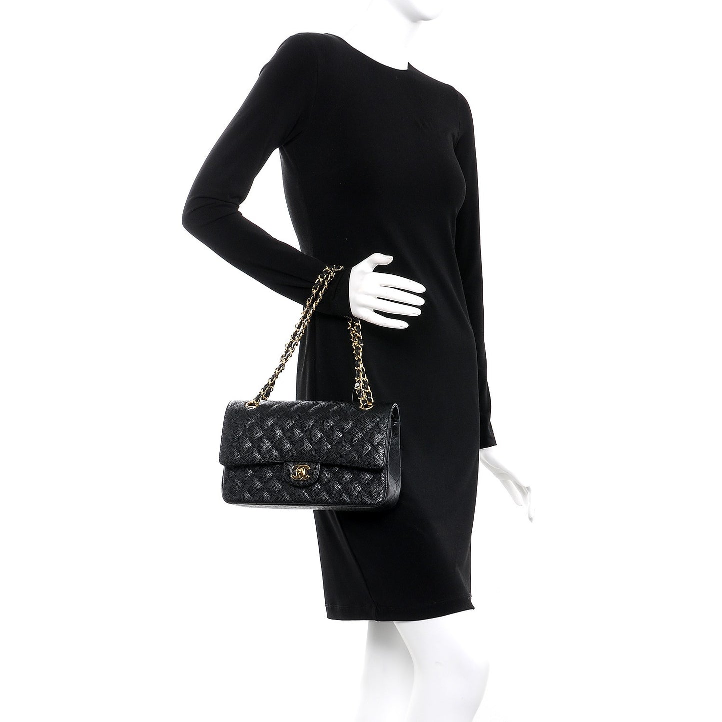 Caviar Quilted Medium Double Flap Black