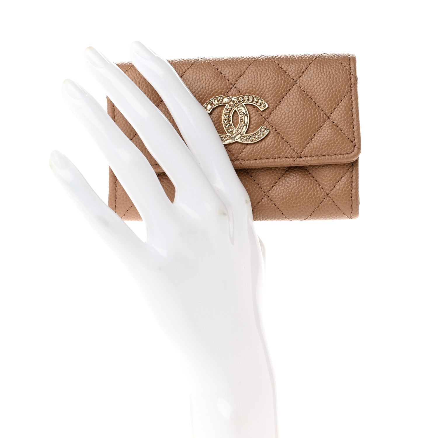 Chanel Caviar Quilted Multi Chain CC Flap Card Holder Beige 2 of 8