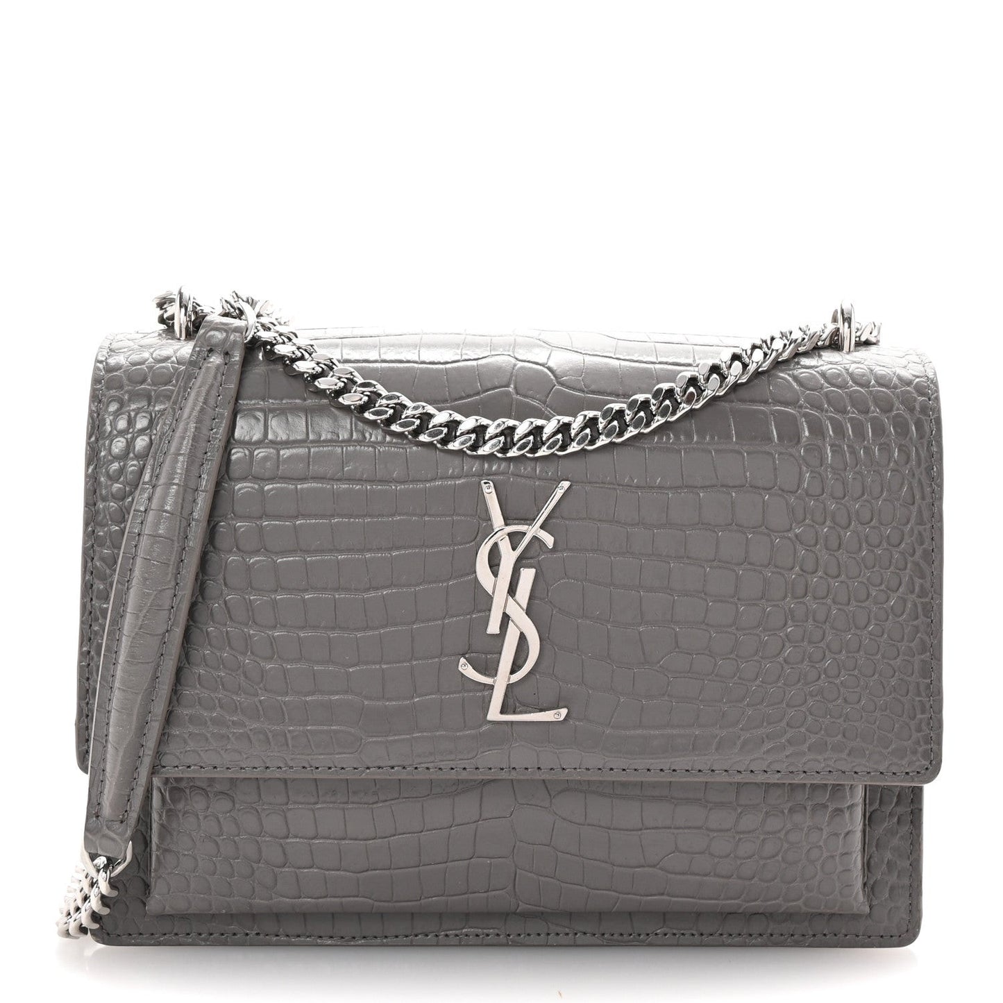 Calfskin Crocodile Embossed Medium Monogram Sunset Fog