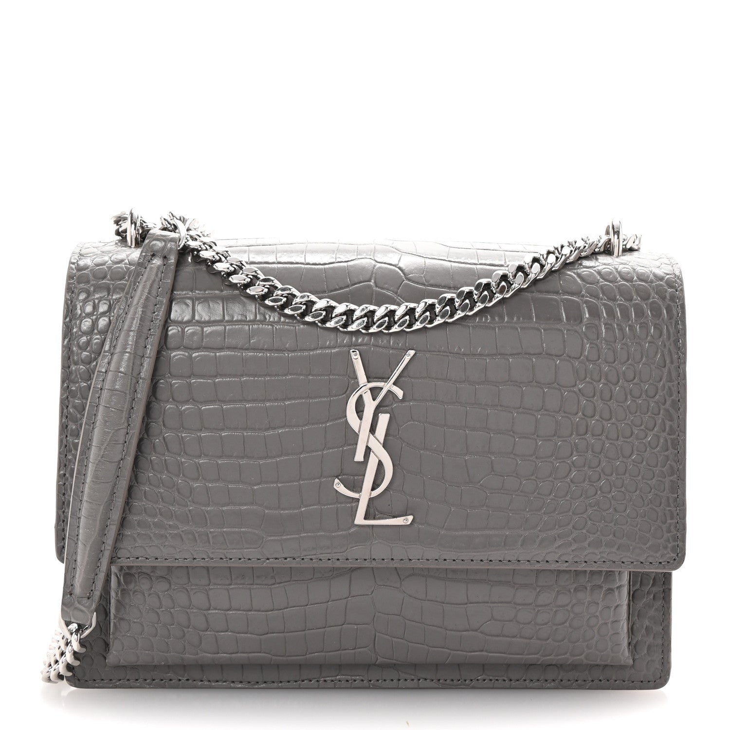 Saint Laurent Calfskin Crocodile Embossed Medium Monogram Sunset Fog 1 of 7