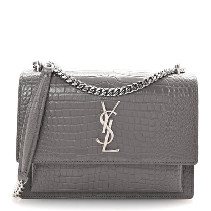 Saint Laurent Calfskin Crocodile Embossed Medium Monogram Sunset Fog 1 of 7