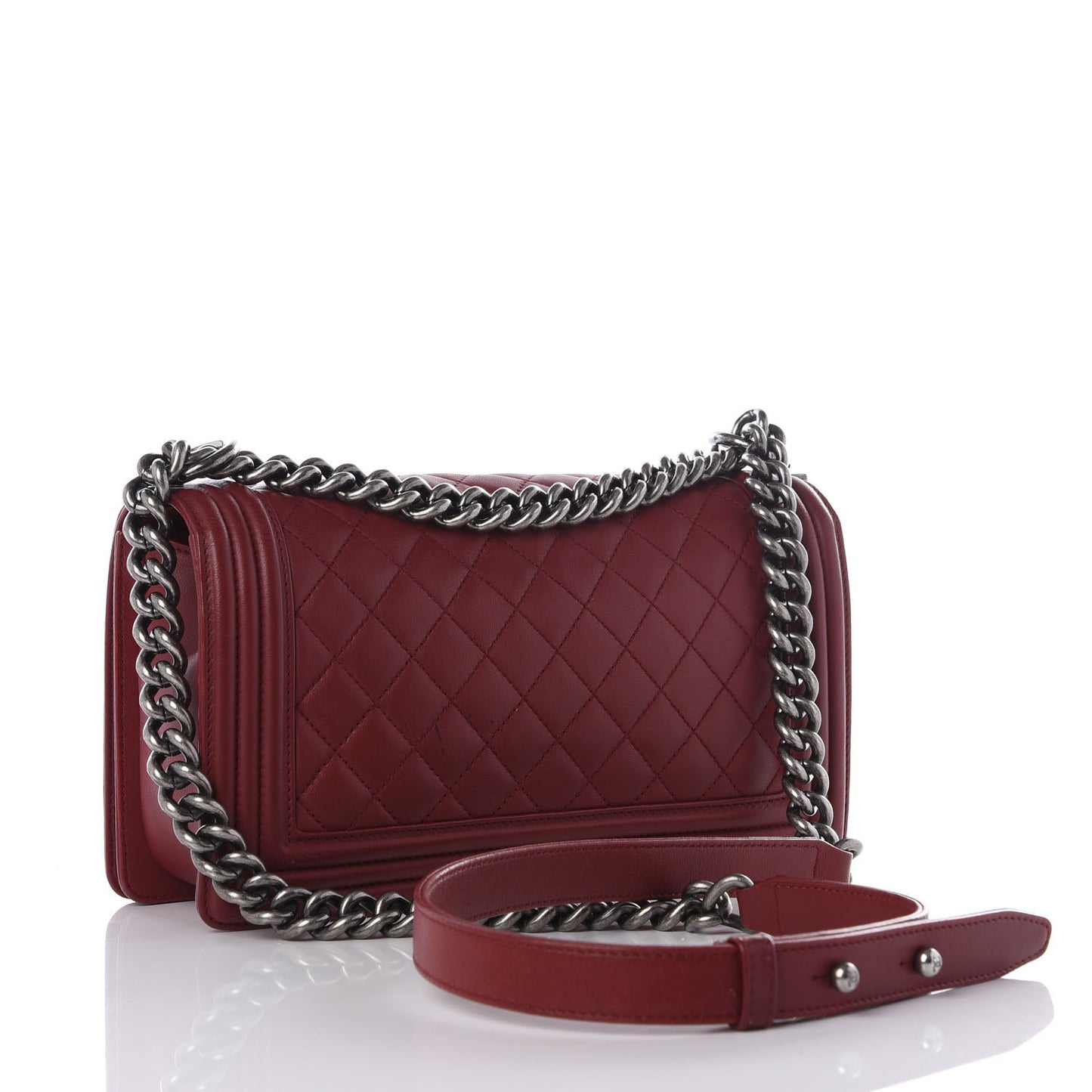 Lambskin Quilted Medium Boy Flap Dark Red