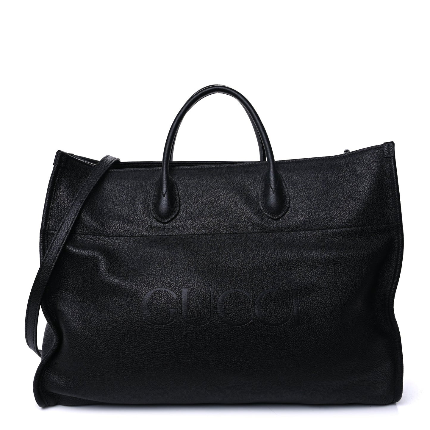 Grained Calfskin Logo Embossed Large Tote Black