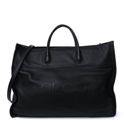 Gucci Grained Calfskin Logo Embossed Large Tote Black 1 of 8