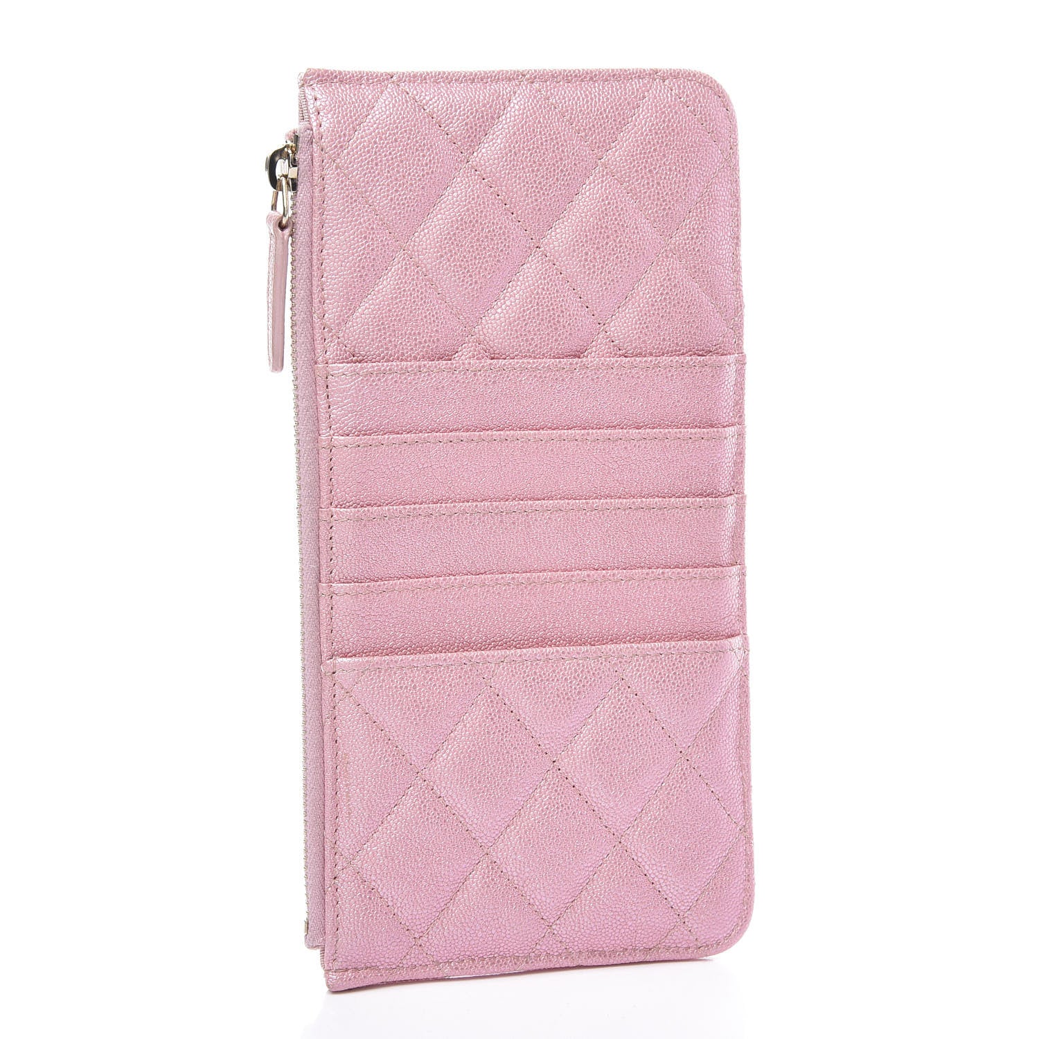 Chanel Iridescent Caviar Quilted Classic Flat Wallet Pouch Pink 2 of 9