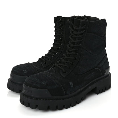 Balenciaga Canvas Distressed Mens 20mm Strike Lace Up Boots 46 Black 3 of 8