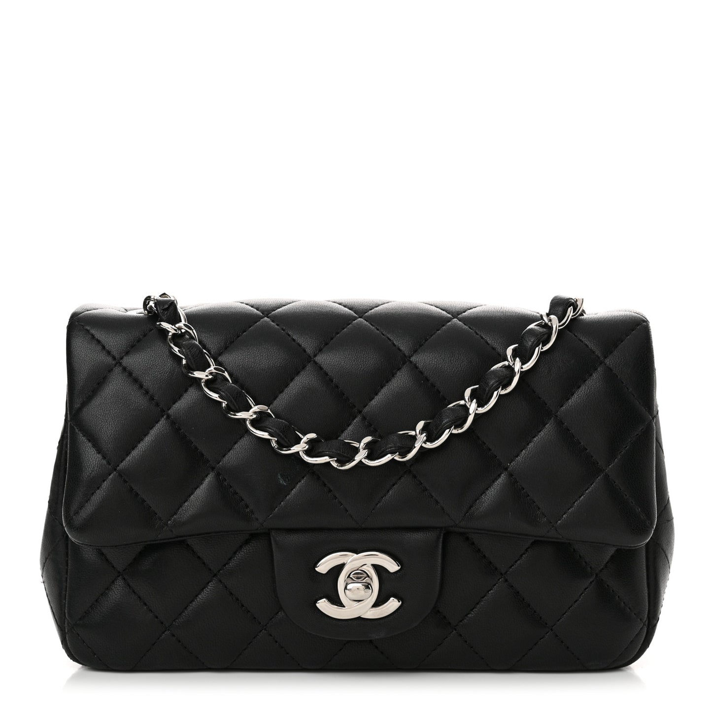 Lambskin Quilted Mini Rectangular Flap Black