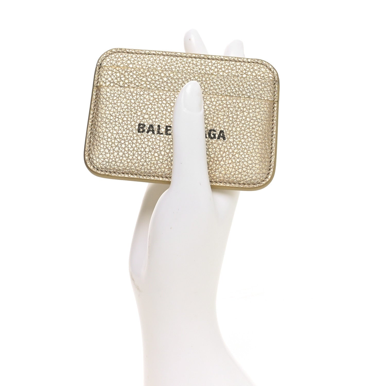 Balenciaga Grained Calfskin Logo Cash Rounded Card Holder Gold Black 2 of 7