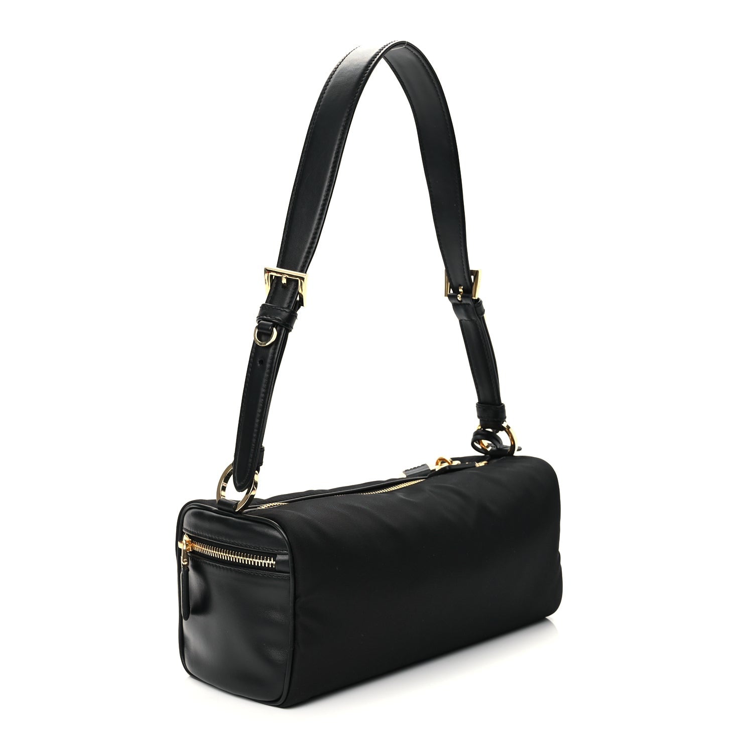 Prada Tessuto Nylon Vitello Medium Padlock Shoulder Bag Black Nero 2 of 8