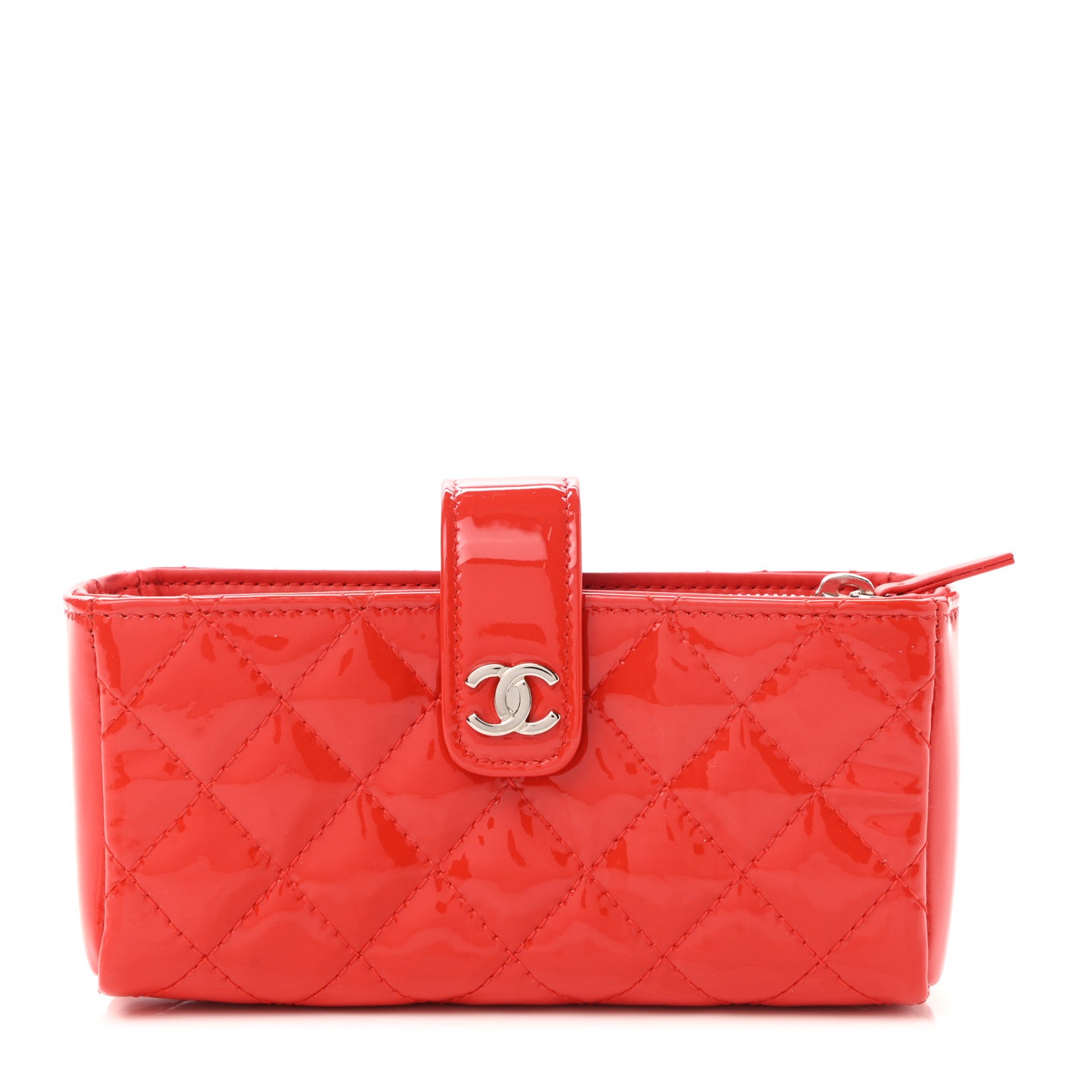Chanel Patent Quilted Mini Phone Holder Clutch Red 1 of 10