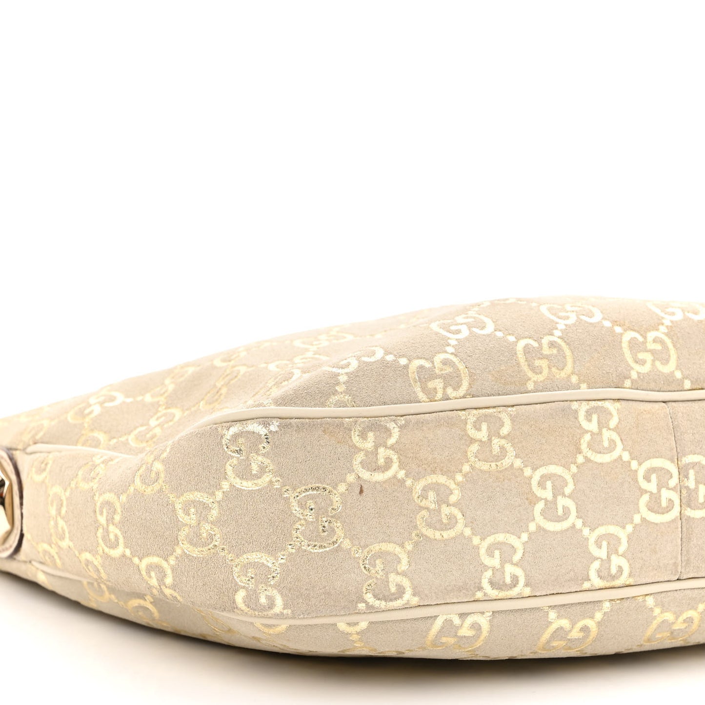 Suede GG Monogram Small Charmy Hobo Off White Gold