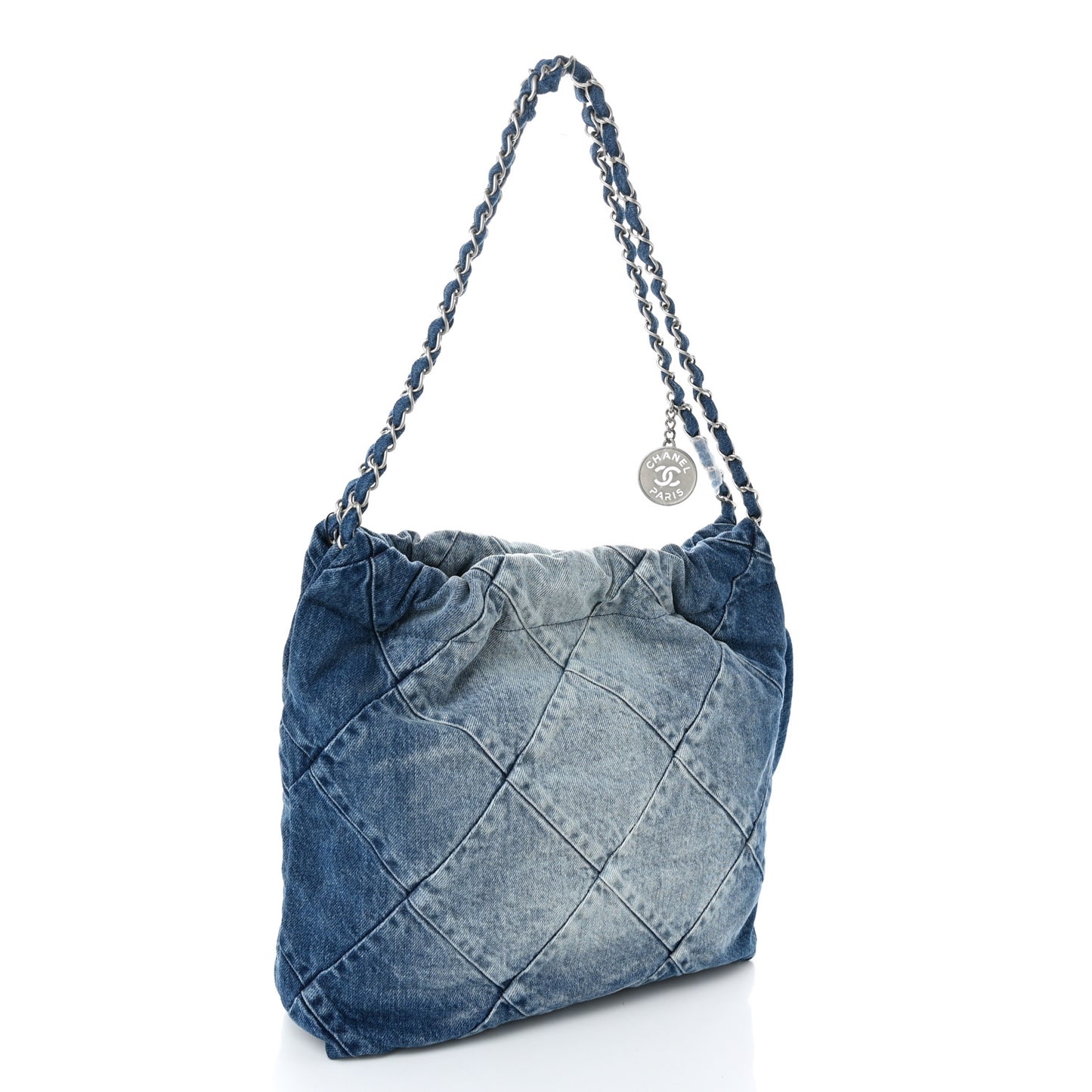 Denim Quilted Small Chanel 22 Blue