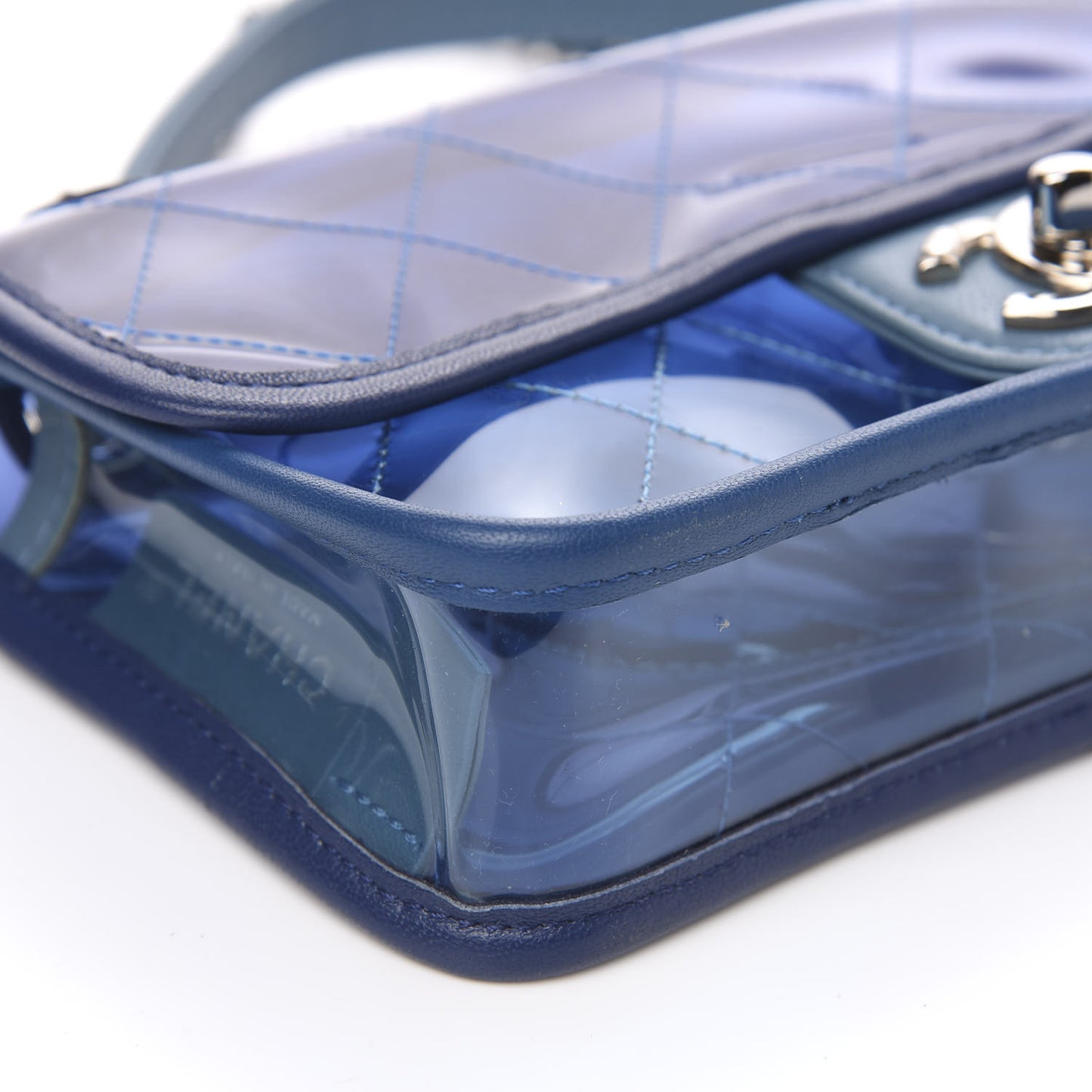 PVC Lambskin Stitched Mini Coco Splash Flap Blue