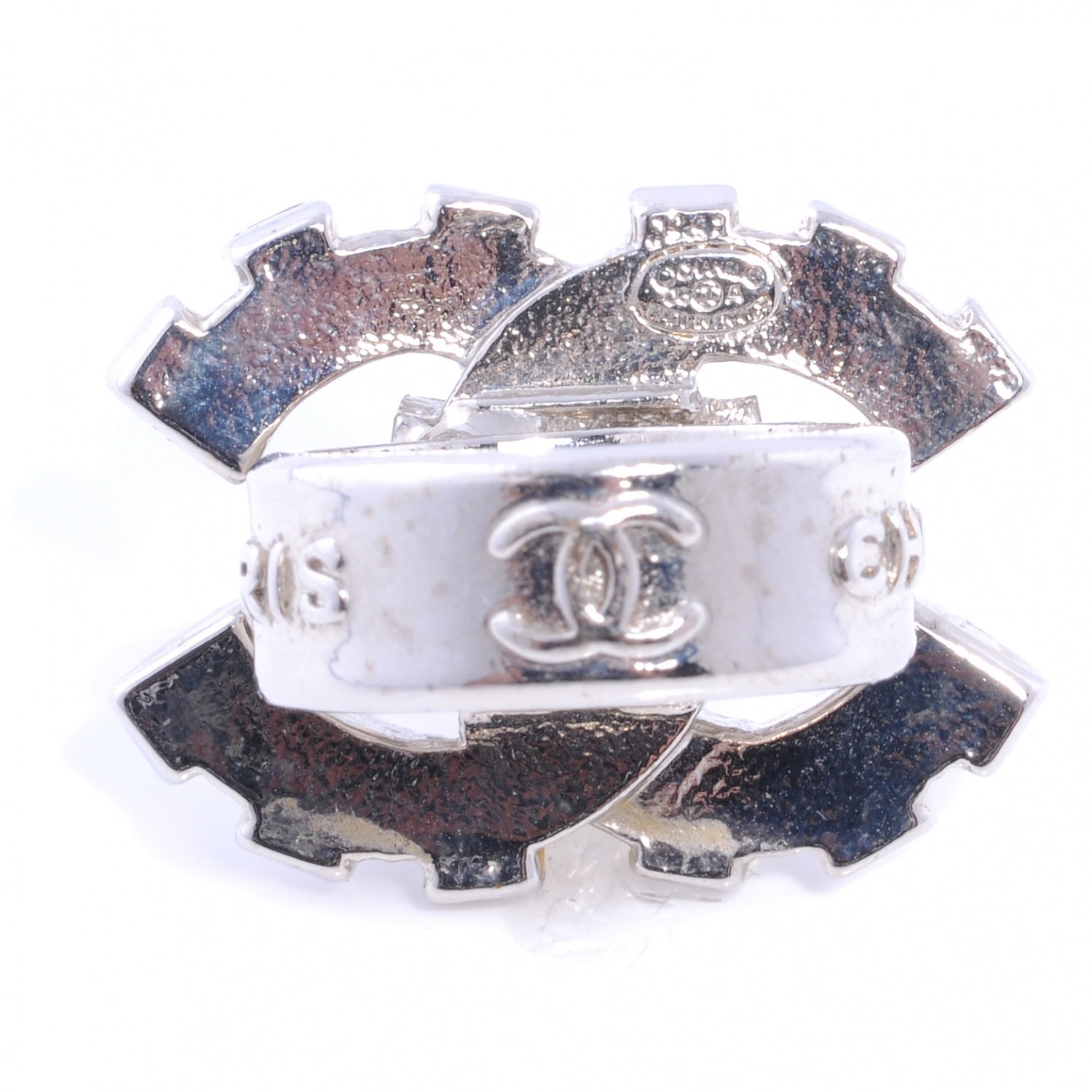 Chanel Crystal Baguette CC Logo Ring 6.5 Silver 6 of 6