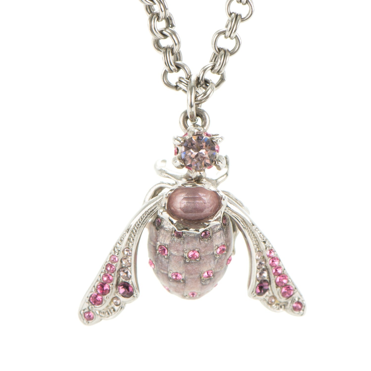 Chanel Crystal Bee Pendant Necklace Silver Multicolor 4 of 7