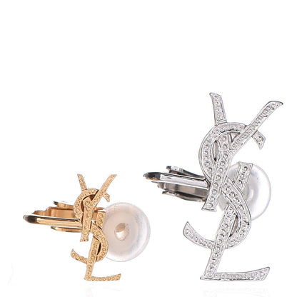 Saint Laurent Crystal Ear Cuff Earring Set Gold Silver 1 of 5