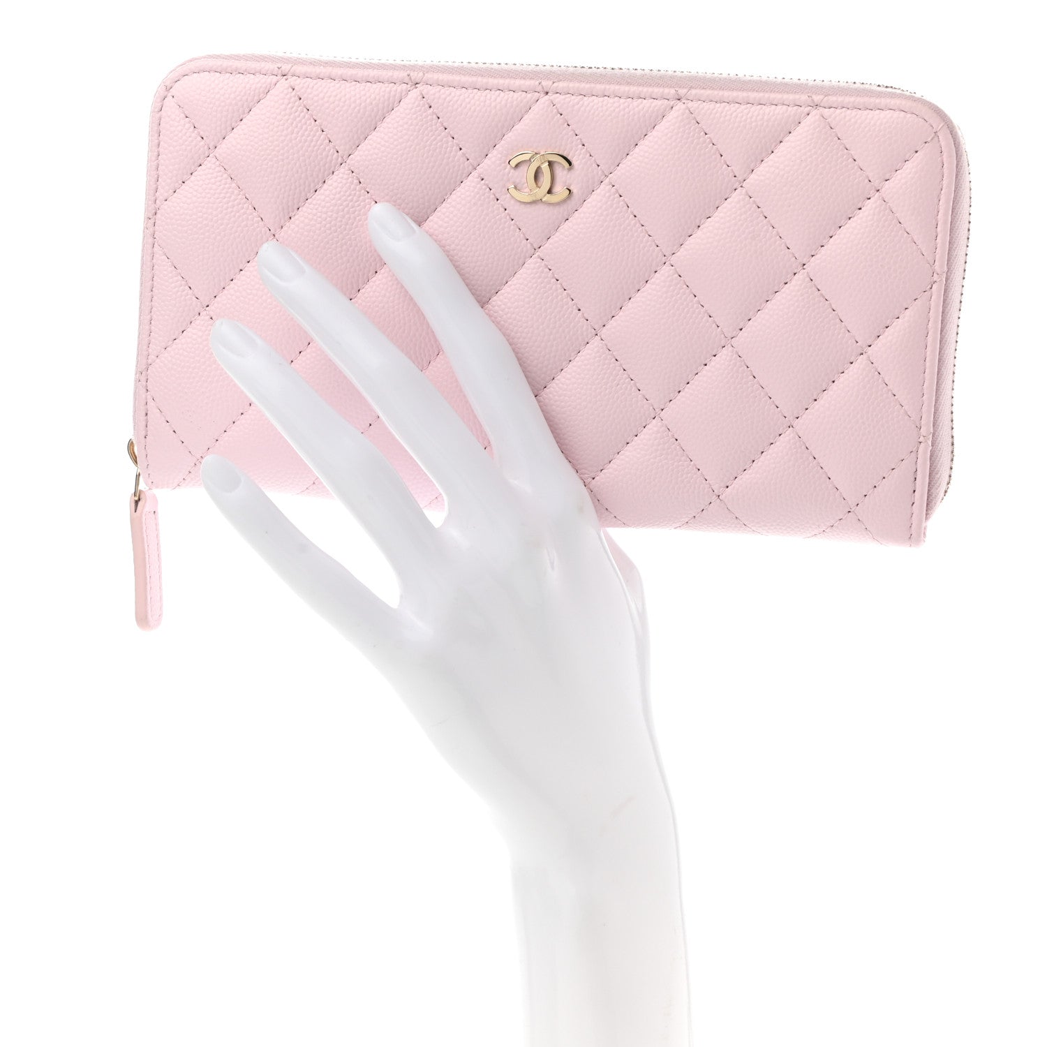 Chanel Caviar Quilted Large Gusset Zip Around Wallet Light Pink 2 of 9
