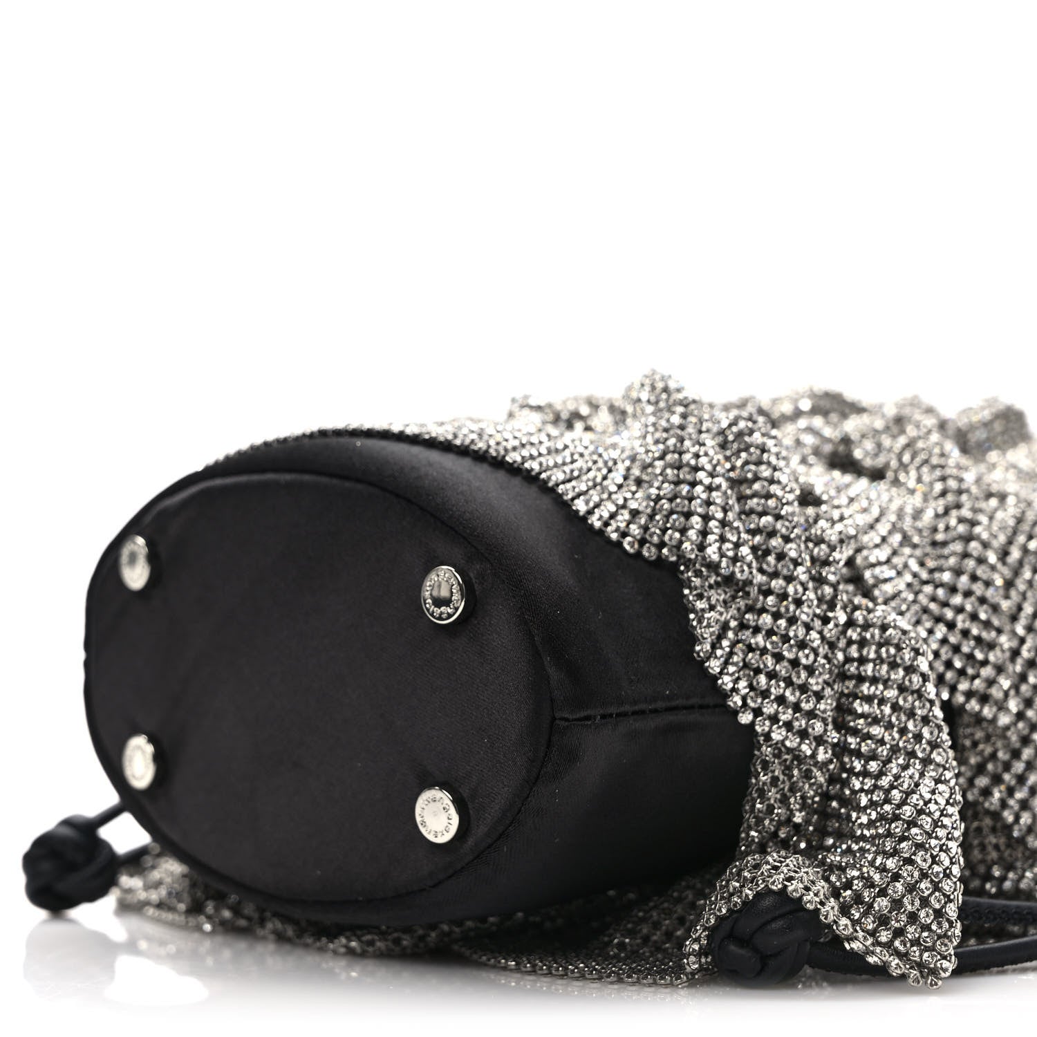 Alexander Wang Satin Mesh Crystal Rhinestone Drawstring Pouch White Black 8 of 9