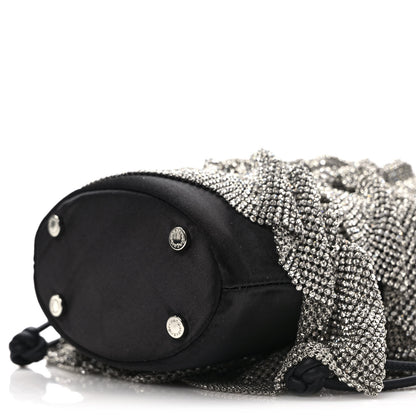 Alexander Wang Satin Mesh Crystal Rhinestone Drawstring Pouch White Black 8 of 9