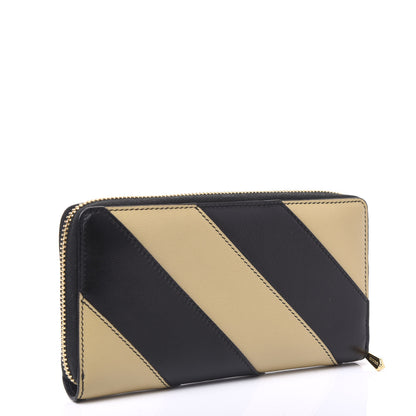 Gucci Smooth Calfskin Diagonal Striped Zumi Zip Around Wallet Black Beige 2 of 7