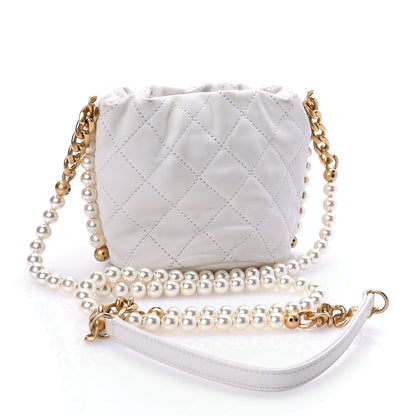 Chanel Calfskin Quilted Pearl Mini About Pearls Drawstring Bucket Bag White 2 of 10