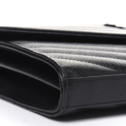 Saint Laurent Grain De Poudre Matelasse Chevron Monogram Chain Wallet Black 10 of 11