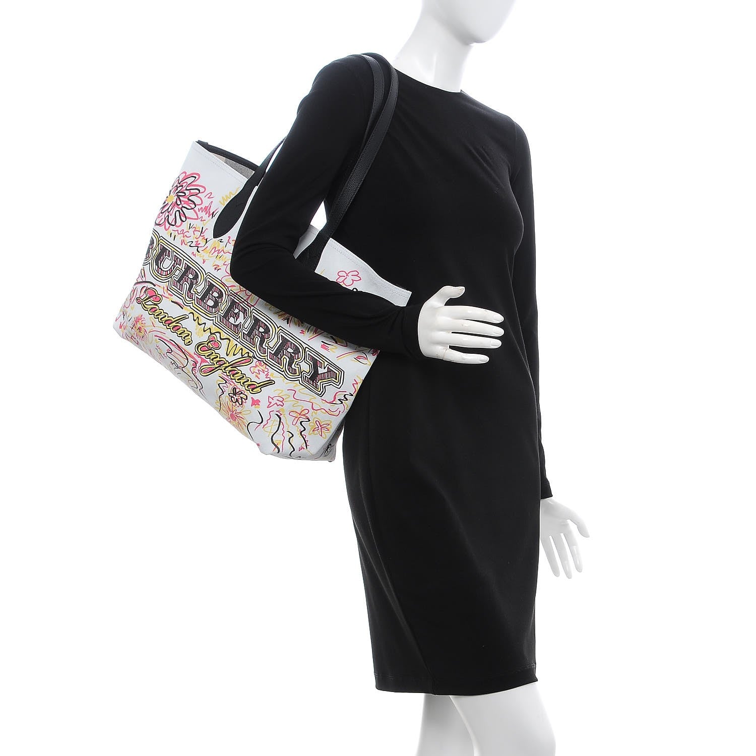 Burberry Coated Canvas Medium Reversible Doodle Tote White Black Pink 2 of 9