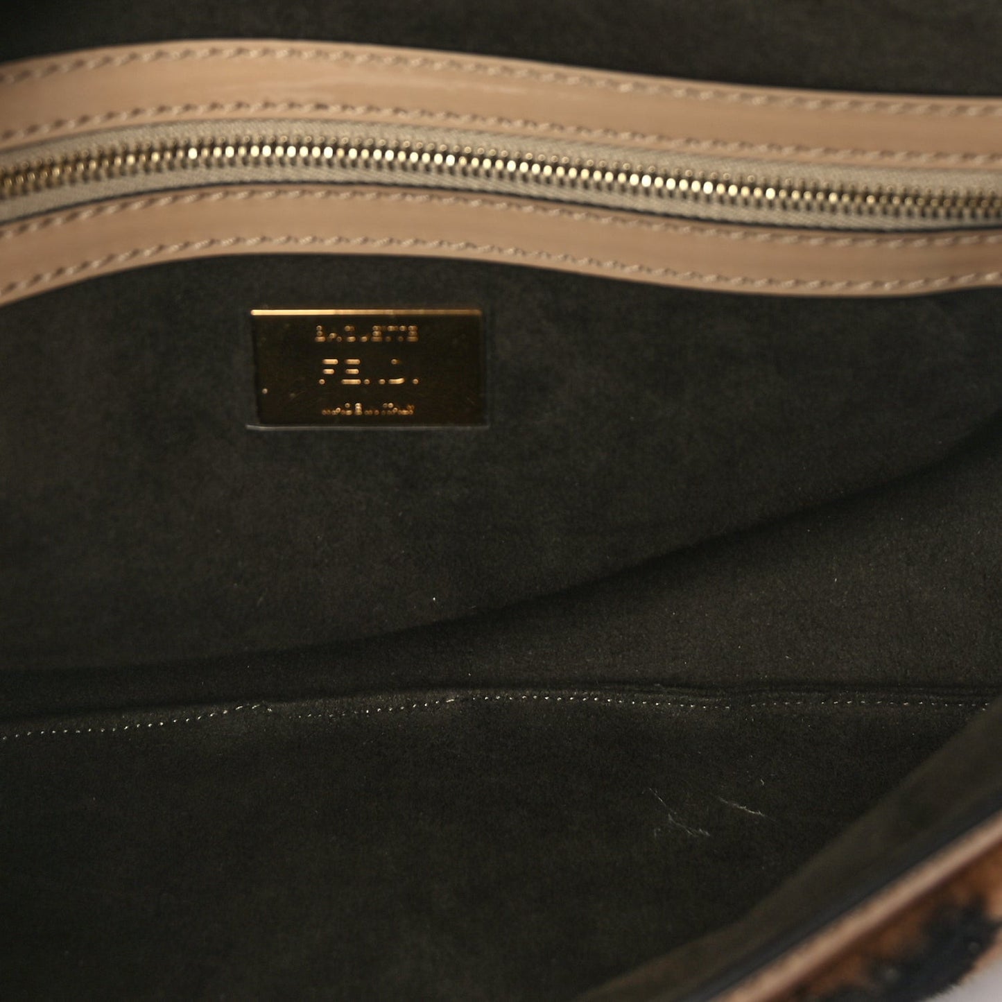 Shearling Vitello Vernice Mou Pequin Striped Baguette  Tobacco Black Tortora