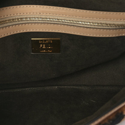 Fendi Shearling Vitello Vernice Mou Pequin Striped Baguette  Tobacco Black Tortora 4 of 8