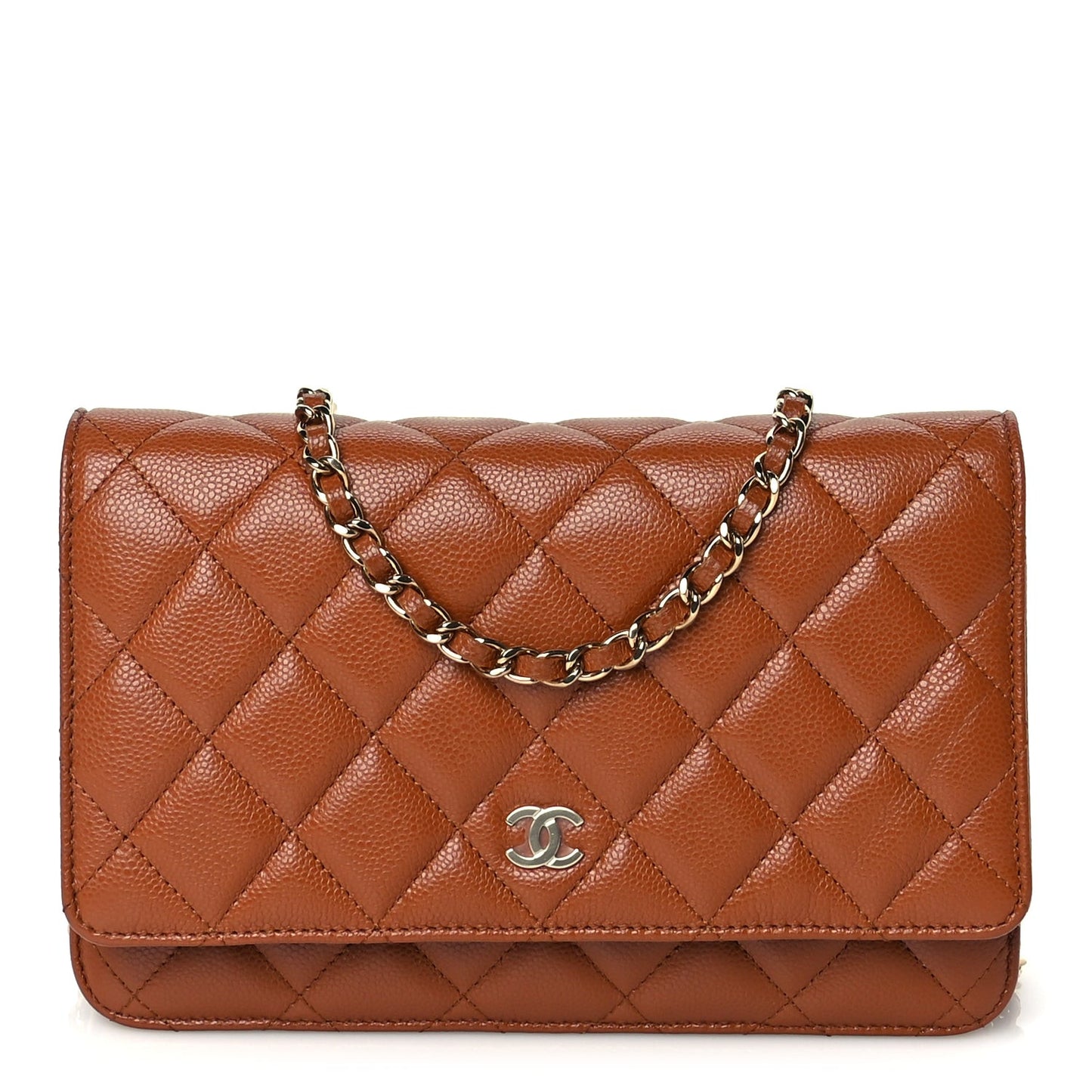 Caviar Quilted Wallet On Chain WOC Light Brown