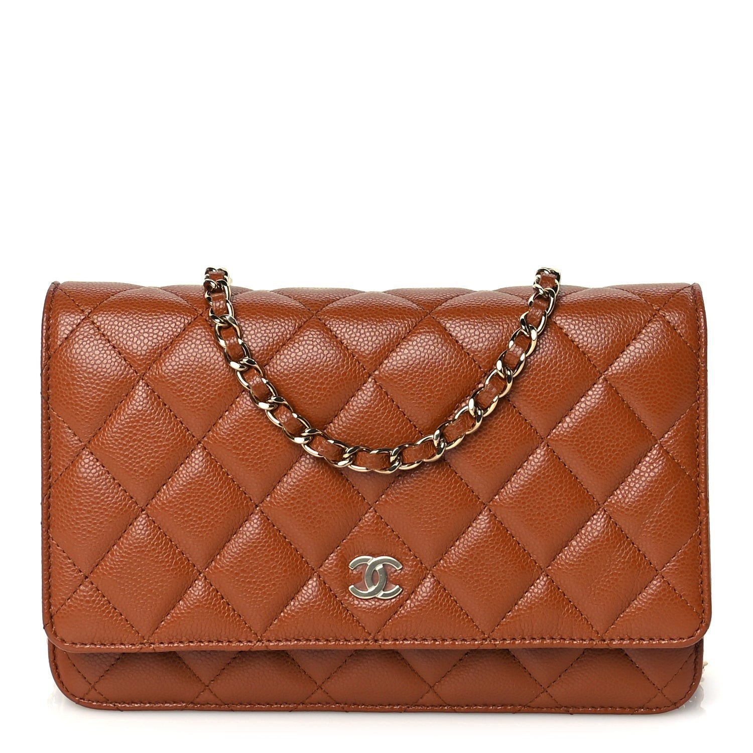 Chanel Caviar Quilted Wallet On Chain WOC Light Brown 1 of 9
