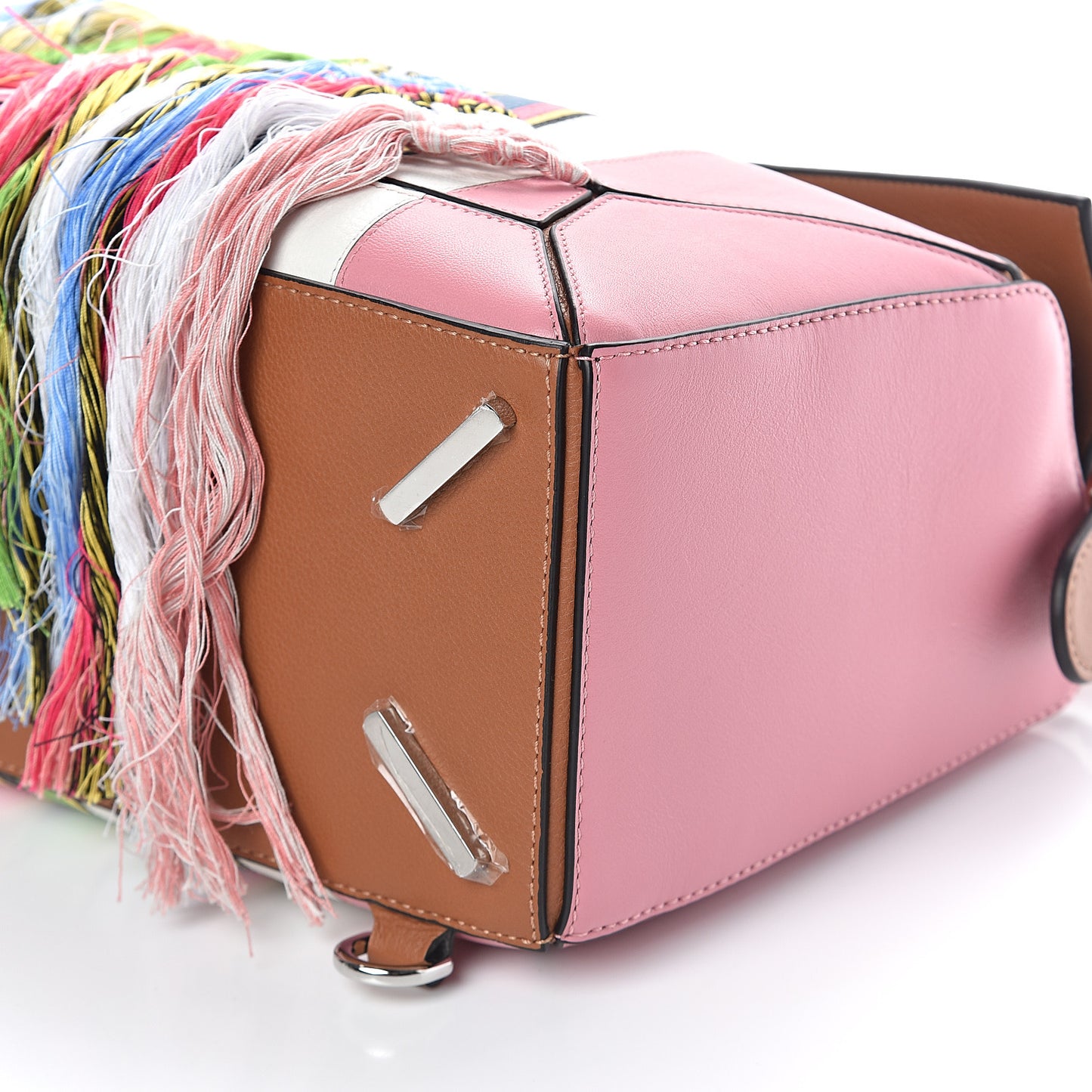 Calfskin Small Fringe Puzzle Bag Pink Multicolor