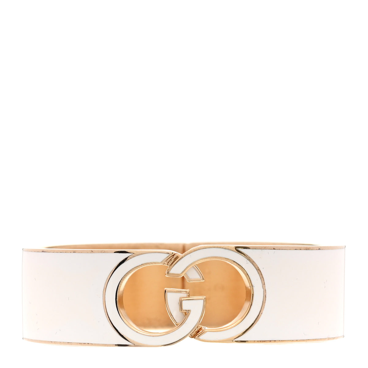Metal Enamel Interlocking G Cuff Bracelet M White
