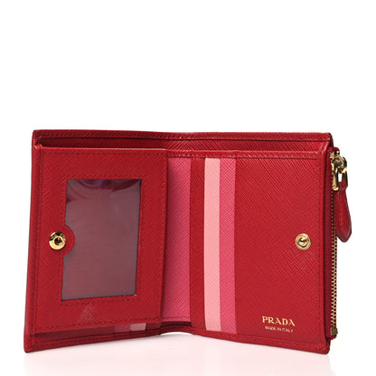 Prada Saffiano Zip Top Compact Wallet Fuoco 5 of 14