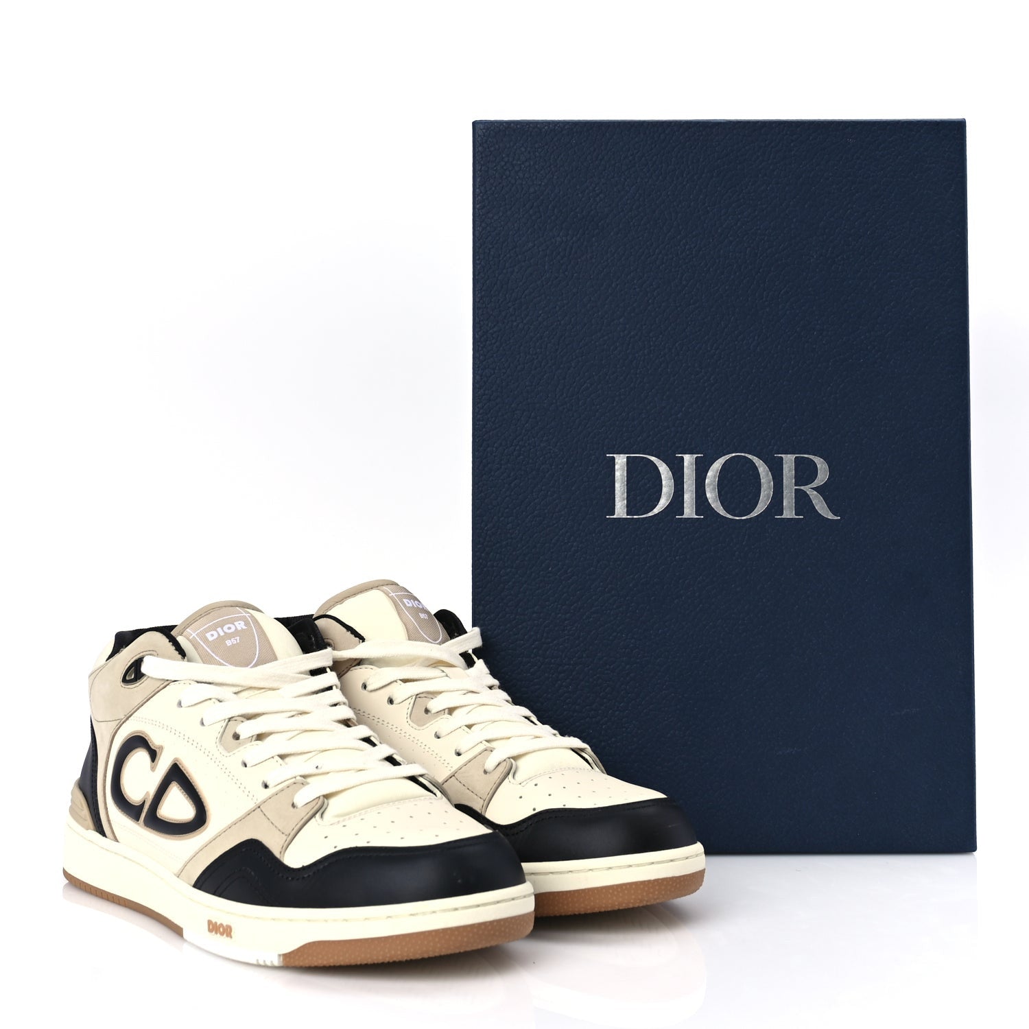 Christian Dior Smooth Calfskin Mens B57 Dribble Mid Top Sneaker 43 Beige Black 8 of 8