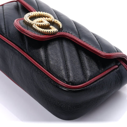 Gucci GUCCI Vintage Effect Calfskin Matelasse Diagonal Super Mini Torchon GG Marmont Shoulder Bag Black Romantic Cherry 8 of 8