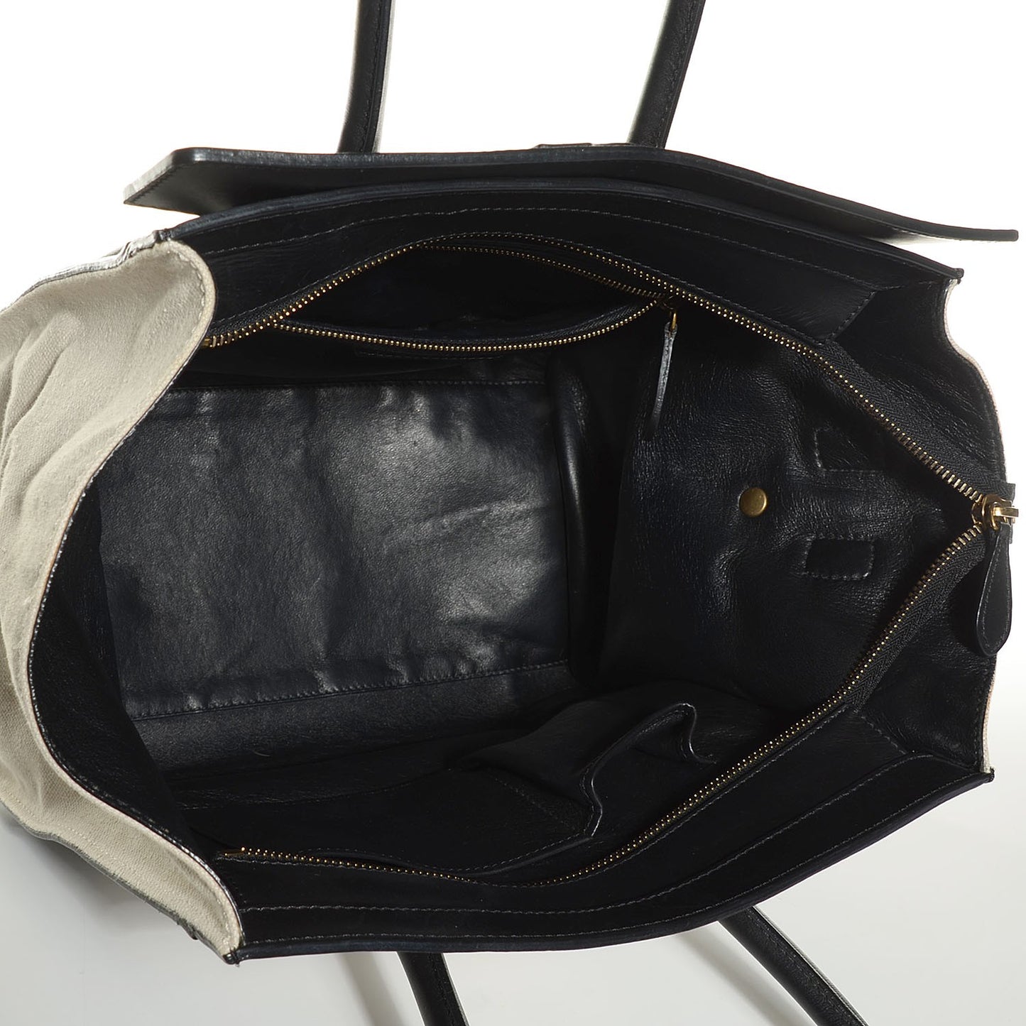 Natural Canvas Smooth Calfskin Mini Luggage Tote Cream