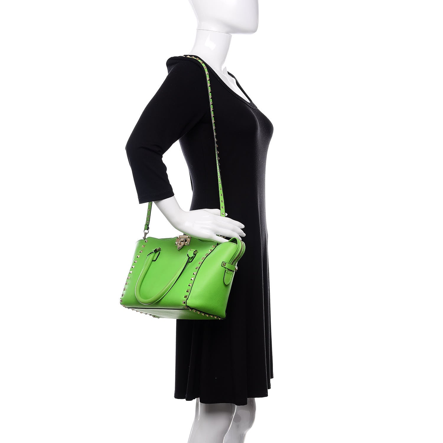 Valentino Garavani Vitello Small Rockstud Double Handle Tote Green Fluo 3 of 18