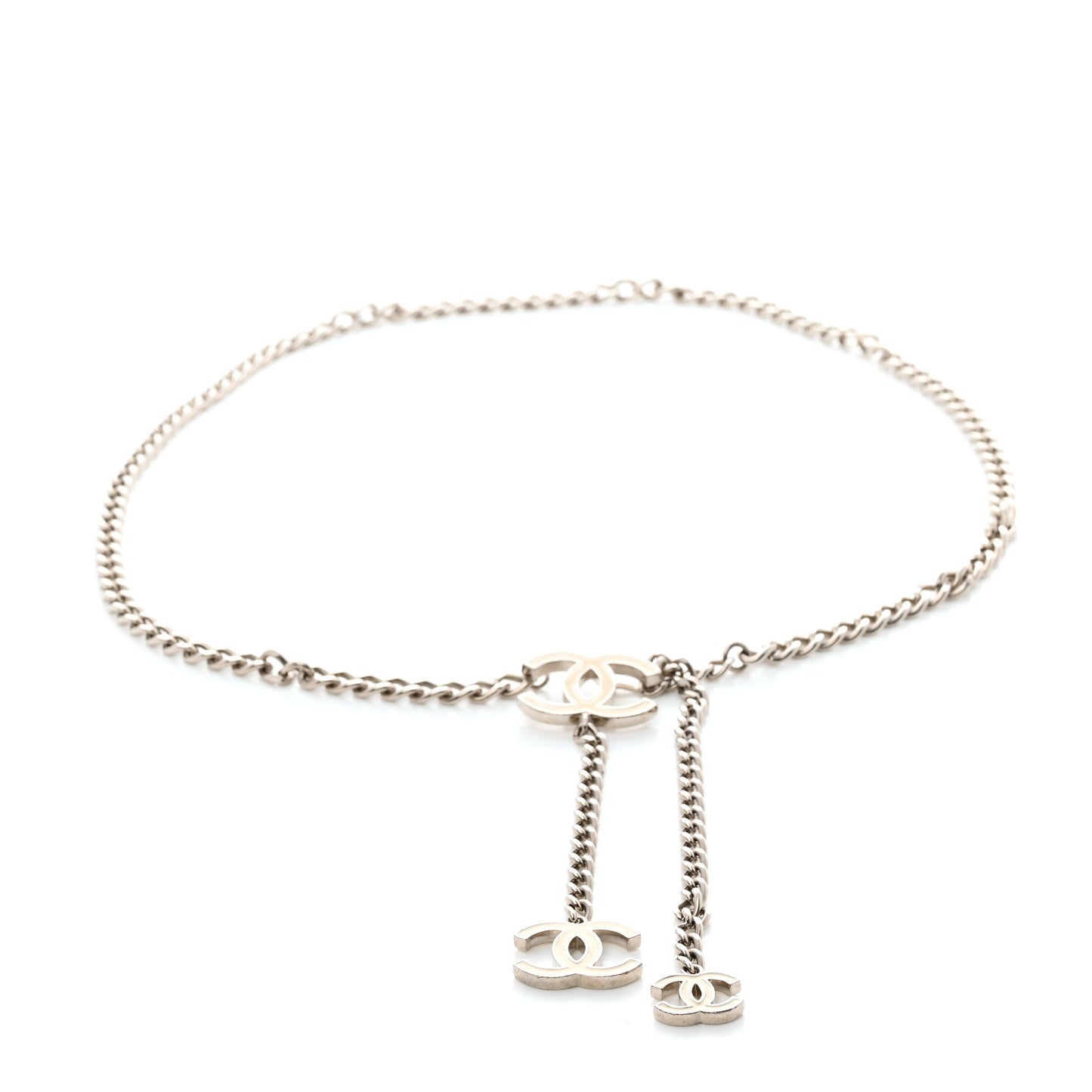 Enamel CC Chain Logo Belt Silver White